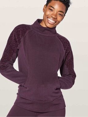 Lululemon Athletica Purple High Neck Pullover w/ Flocked  Floral Detail